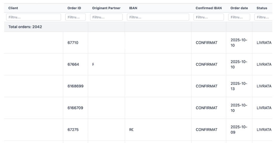 Orders Hub – statusuri și filtre