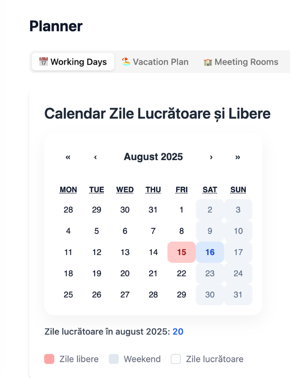 Planner – Vacation Plan: plan de echipă
